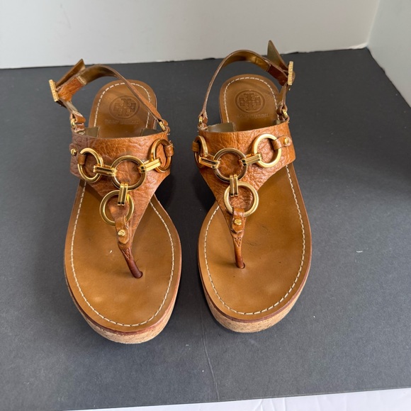 Tory Burch Gold Link Chain Thong Leather Sandals. Size 7.5M - Picture 4 of 12